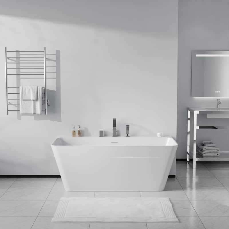 Vault Series 59 in. x 30 in. Flat Bottom Acrylic Freestanding Soaking Bathtub with Center Drain, Chrome Faucet - Polished Chrome