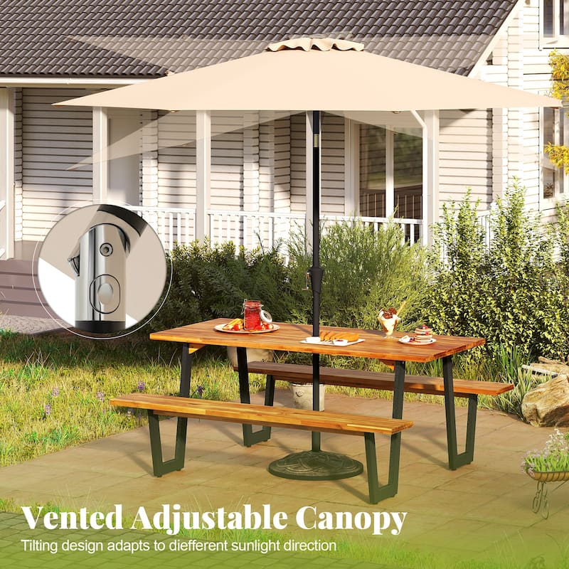 Patio Dining Table and Bench Set with Umbrella and Base - 70" x 30" x 30"