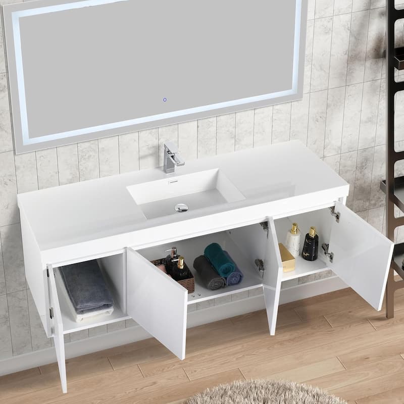 Blossom 60" Wall Mount Vanity with Single Acrylic Sink, Modern Design