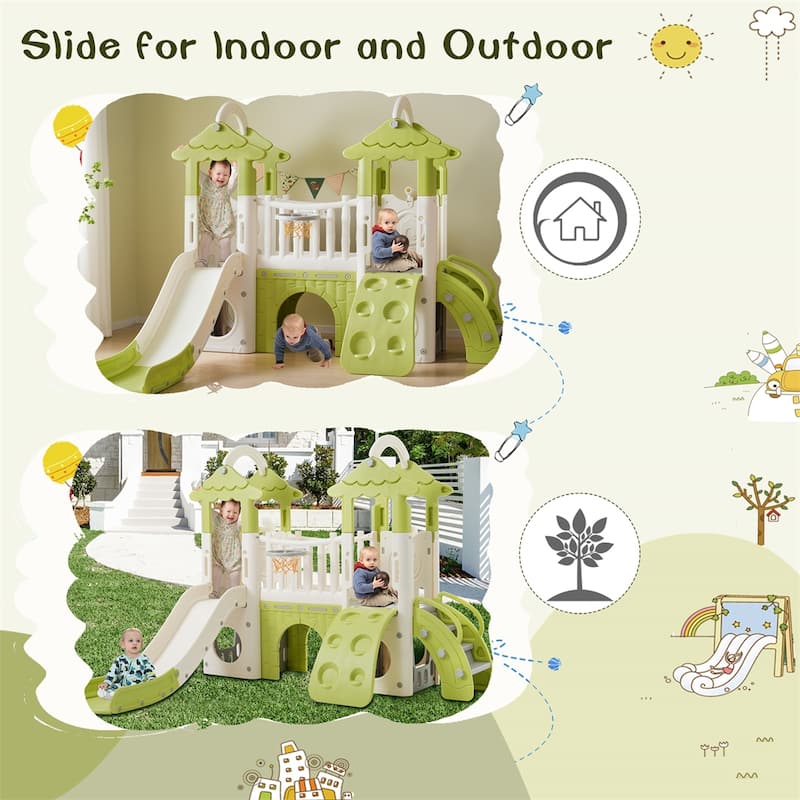 8 in 1 Toddler Climber and Slide Set with Basketball Hoop for Babies