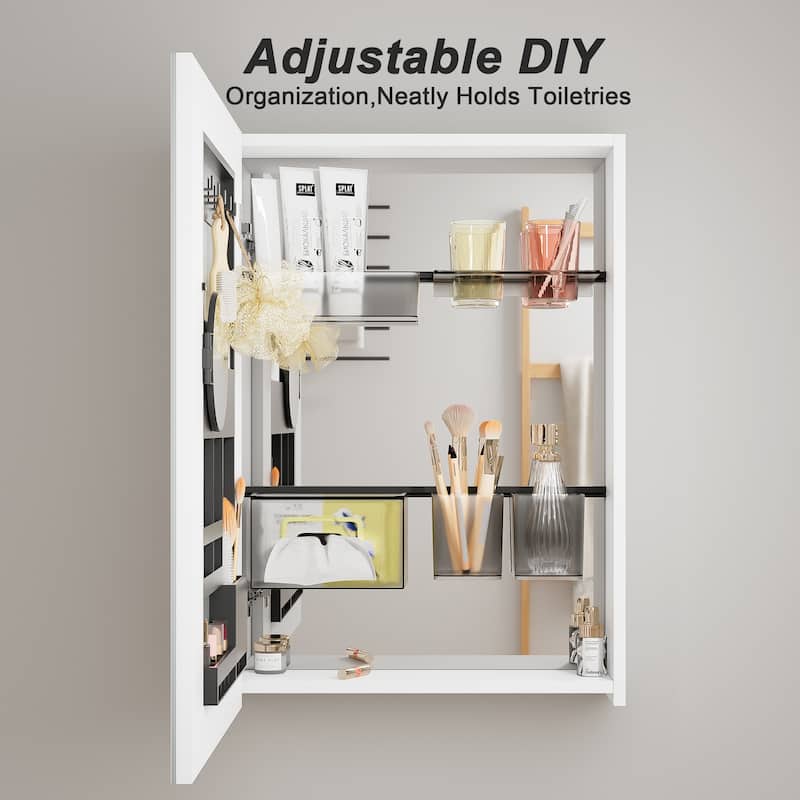 Multi-Function Mirror Cabinet Wall-Mounted Storage with Adjustable Organizer Boxes