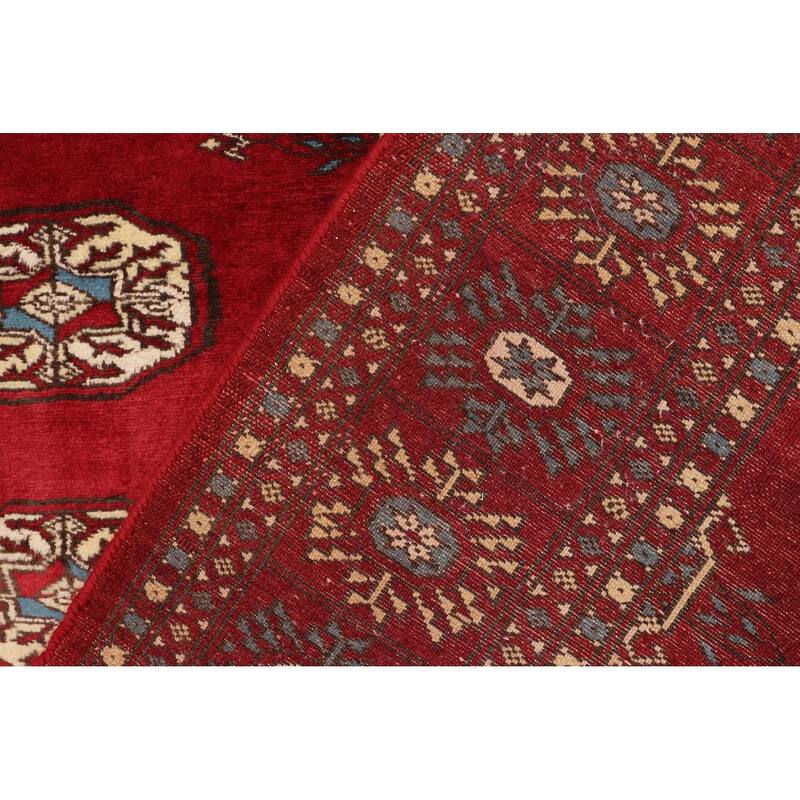 Southwestern Bokhara Kieran Red Blue Hand Knotted Rug - 4'0'' x 5'8''