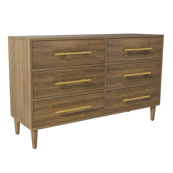 Walnut Dresser with Golden Handles, Six-Drawer - Bed Bath & Beyond -  35996002