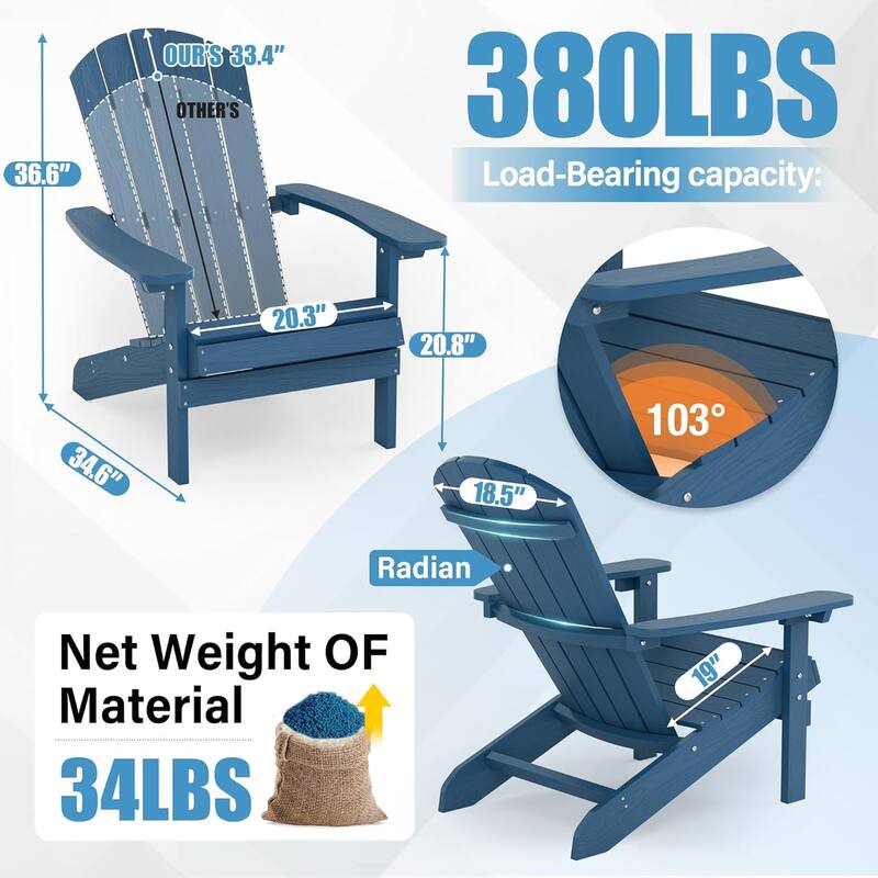 WINSOON All Weather HIPS Outdoor Plastic Adirondack Chairs Set of 4