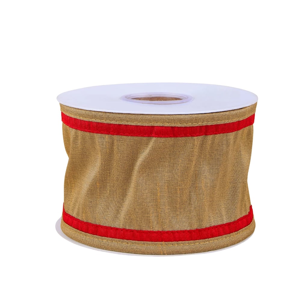 HGTV Home Collection Dupion Double Side Piping Ribbon , Gold, Red, 3 in - 3 in
