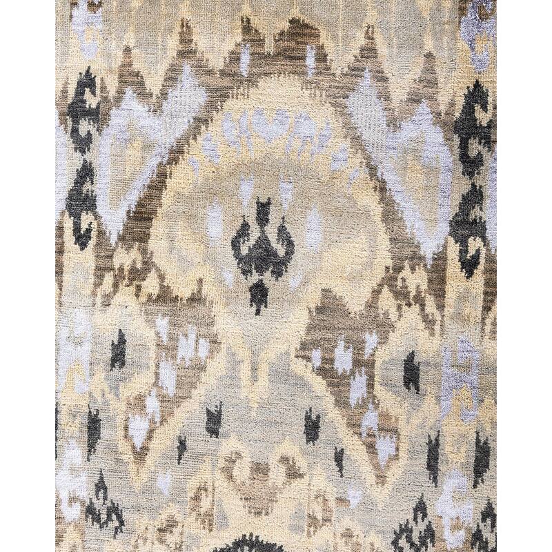 Ikat One-of-a-Kind Hand-Knotted Area Rug, Ivory - 8' 10" x 12' 5"