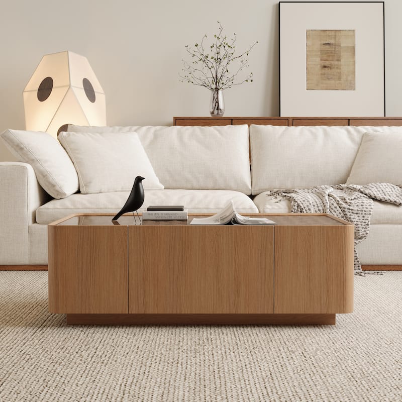46.8"Mid-Rectangular Table with Hidden Storage Drawers for Living Room,Contemporary Storage Coffee Table with Stable Base