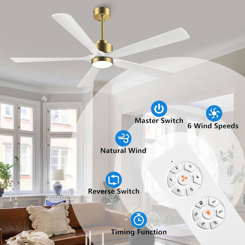 60-inch Modern Solid Wood 5-blade Dimmable LED Ceiling Fan with Remote