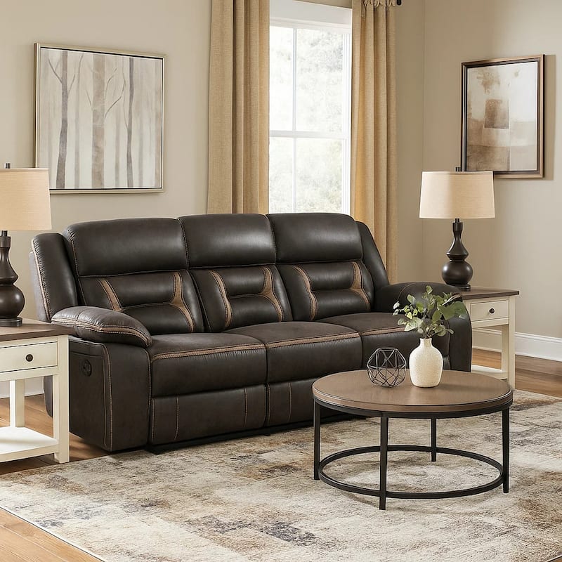 87 Inch Sofa, Manual Motion Recliner, 2 AC and 2 USB, Brown Faux Leather