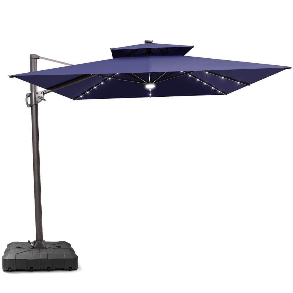 9 FT x 11 FT Outdoor Dual Top Patio Cantilever Umbrella LED Light with Wheel Base