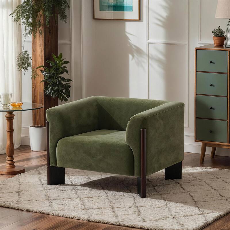 Velvet/ Chenille Nordic Wide Seat Tuxedo Arms Barrel Chair
