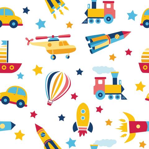 Cute children colorful transport Removable Wallpaper - 10'ft H x 24''inch W