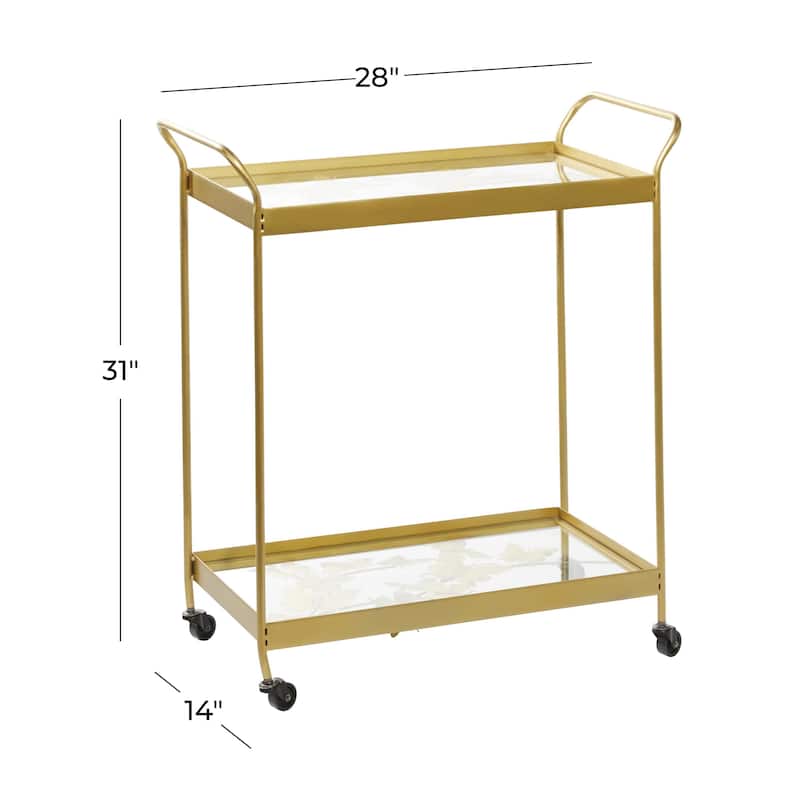 Metal Rolling 2 Shelf Bar Cart with Handles - Gold - Roche River Decor - 14"W x 28"L x 31"H