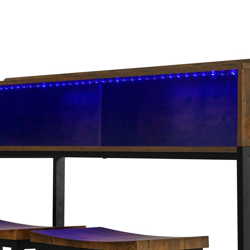 59 inch bar table, dining table, sofa table with power socket and LED light, 3 saddle stools, 4-piece bar table and chai