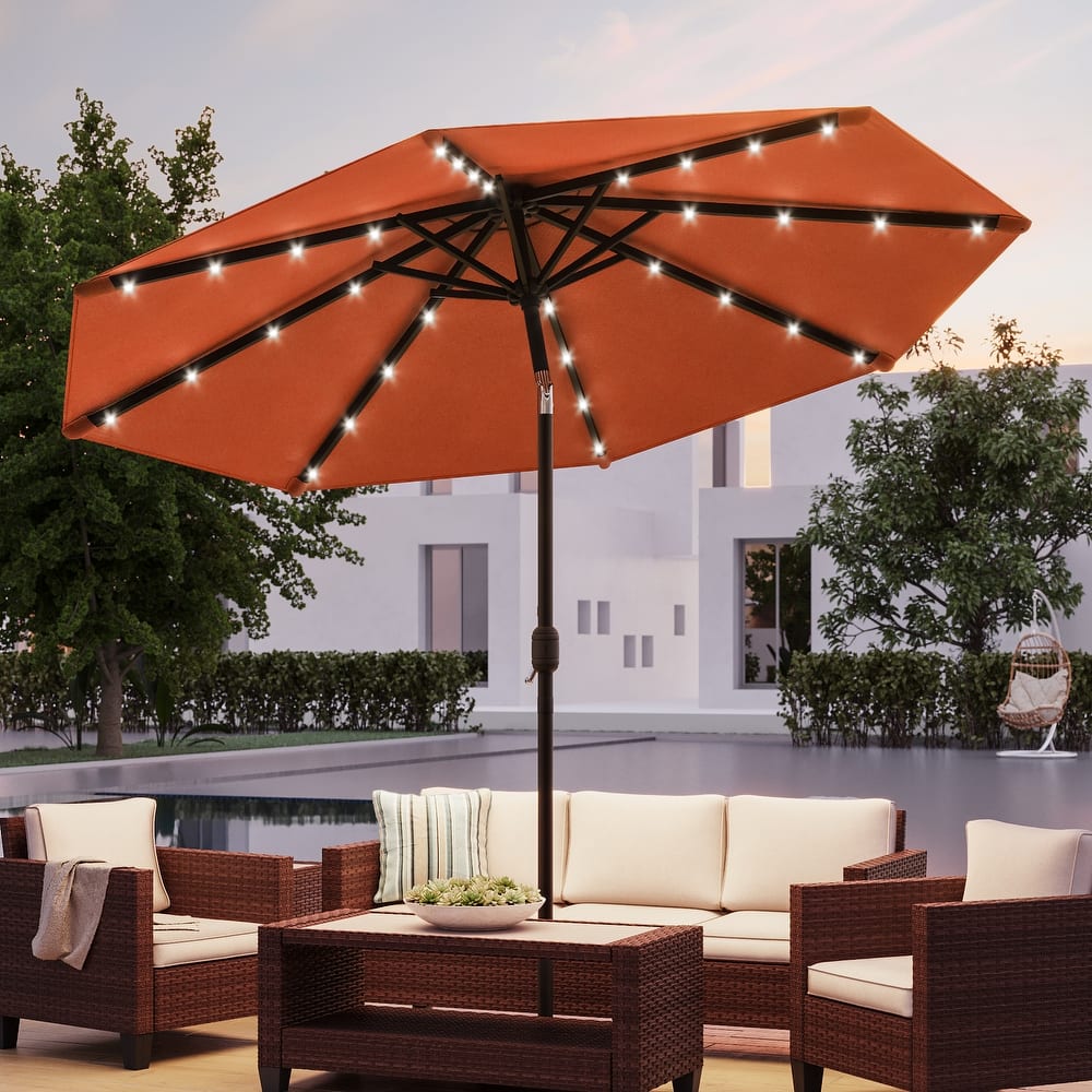 BONOSUKI Patio 10Ft LED Market Umbrellas With Solar Lights, Table Umbrella for Patio and Outdoor With Tilt Button
