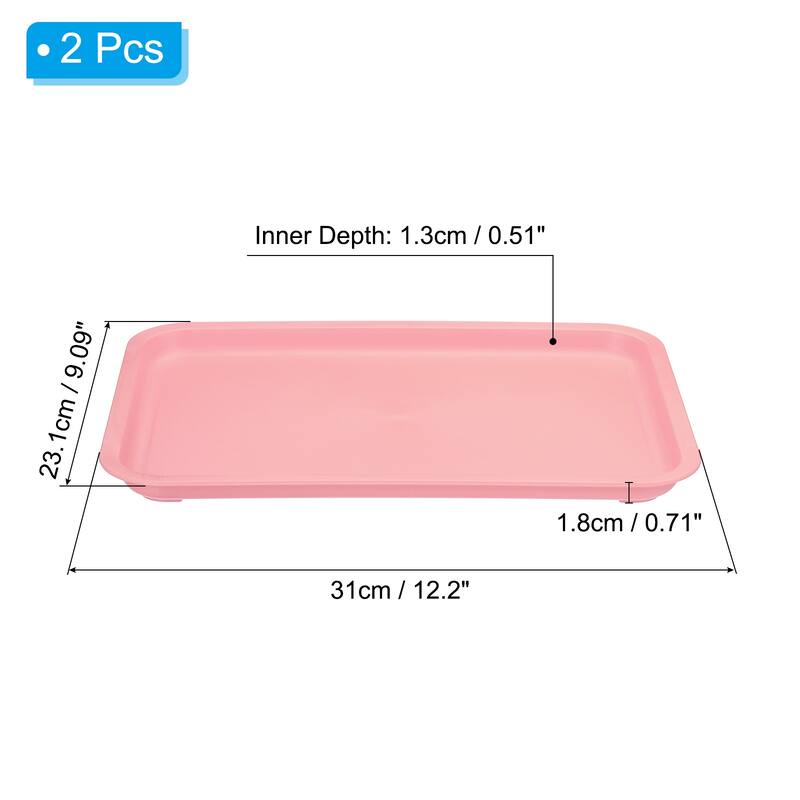 12x9" Fast Food Tray, 2 Pack Plastic Reusable Multi-Purpose Serving Tray Pink - Pink