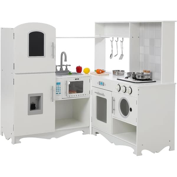 slide 2 of 5, Wooden Corner Play Kitchen Set,Pretend Cooking Toys for Kids