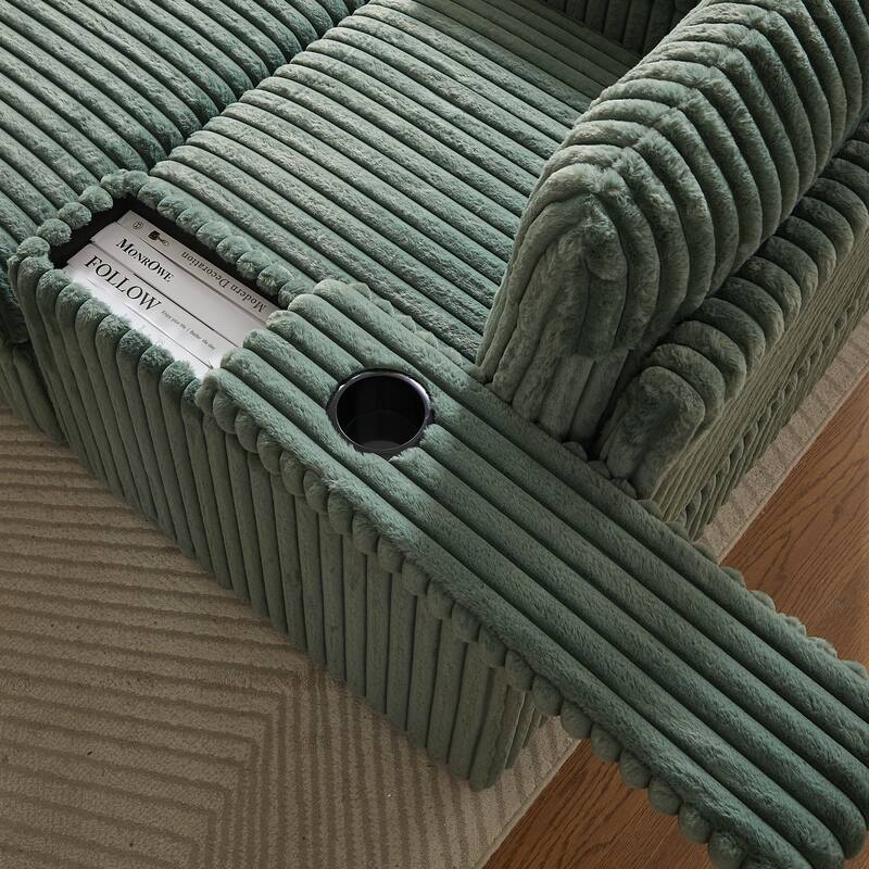 Anmytek 42.5-Inch Corduroy Deep-Seated Single Recliner With Backrest Pillow Cup Holder & Storage Footrest