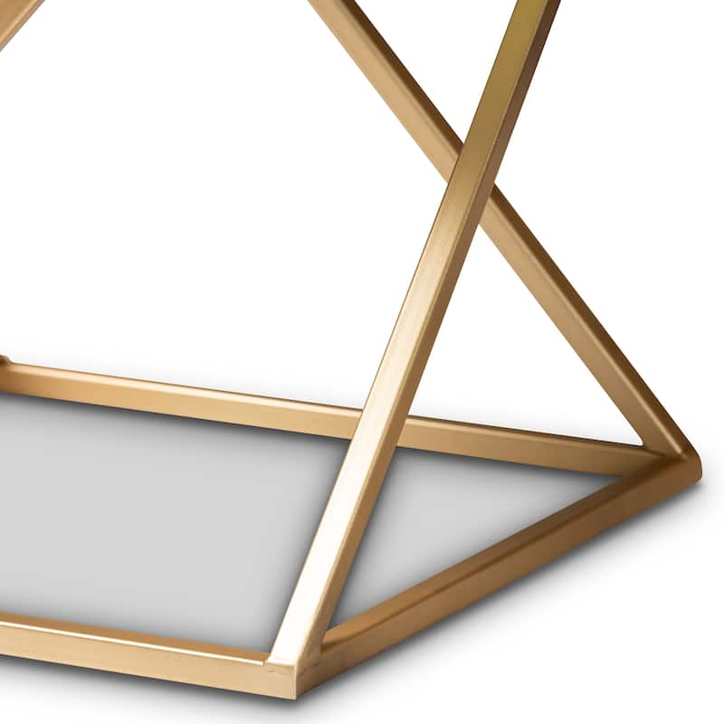 Hadley Modern and Contemporary Metal End Table with Real Marble Top