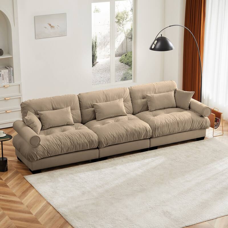 Modern Sectional Couch Comfortable Upholstered Sofa Set with Lumbar Pillow and Throw Pillow for Living Room