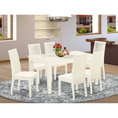 HomeStock 7-Piece Rectangle Buttermilk & Cherry Finish Solid Wood Top Dining Table with 6-Chairs with Butterfly Leaf