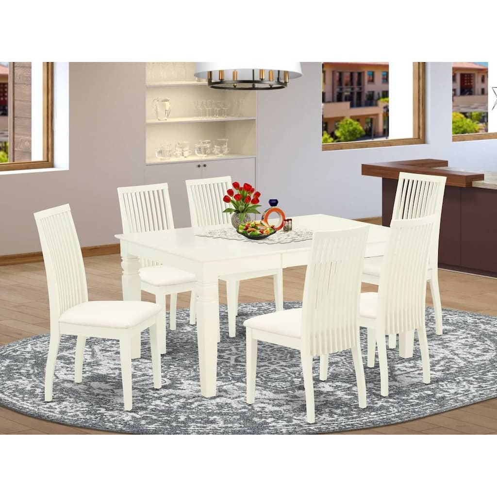 HomeStock 7-Piece Rectangle Buttermilk & Cherry Finish Solid Wood Top Dining Table with 6-Chairs with Butterfly Leaf