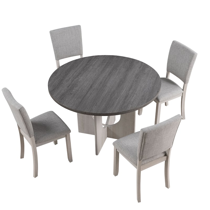 247 Shop At Home Briven Modern 5-Piece Solid Wood Grey Round Compact Dining Table Set