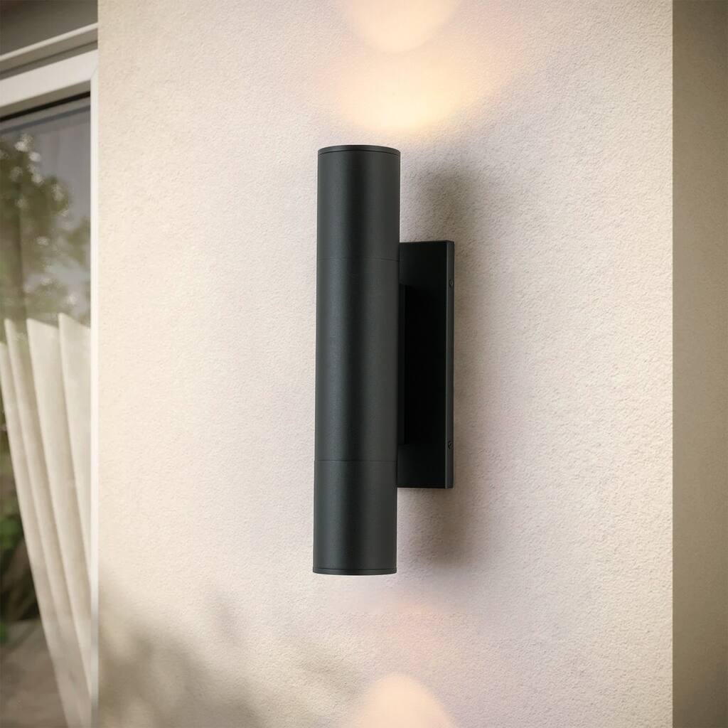 4.5" Modern Black/Gold Cylinder Integrated LED 3000K Up and Down Waterproof Outdoor Wall Armed Sconce