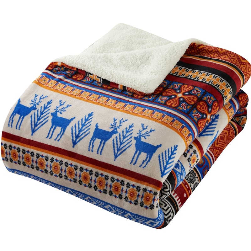 Reindeer 3 Piece Ultra Plush Sherpa Comforter Set by Nanshing
