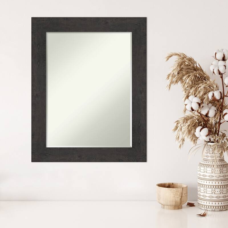 Petite Bevel Wall Mirror - Rustic Plank Espresso Frame - 23 x 29 in