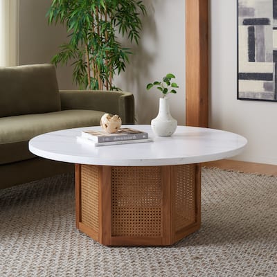SAFAVIEH Danez Cane Round Top Coffee Table - 42Wx42Dx18H