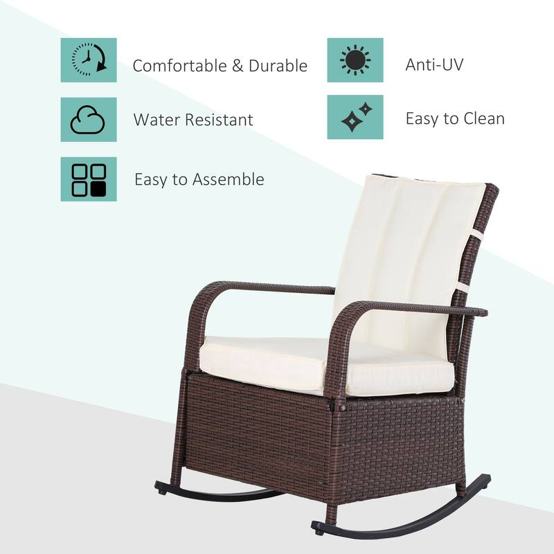 Outsunny Wicker Outdoor Rocking Chair, Patio Recliner with Adjustment Backrest, PE Rattan Lounge Chair