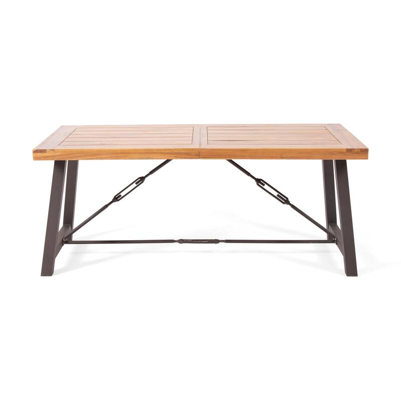 Outdoor Acacia Wood Metal Base Dining Table