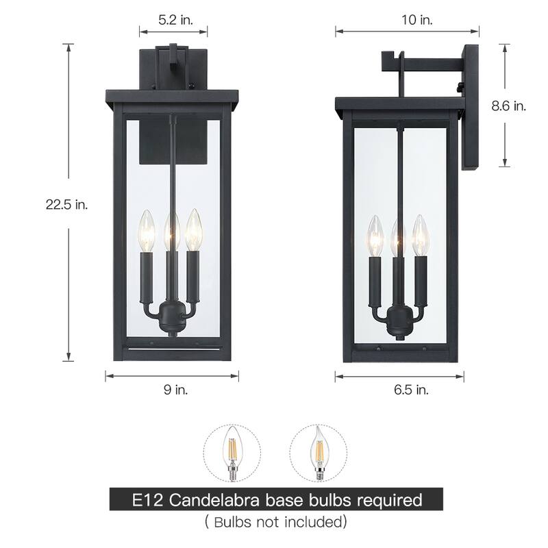 Forti 3-Light Large Black Outdoor Wall Sconce Lantern Light - 22.5"H - 22.5in H