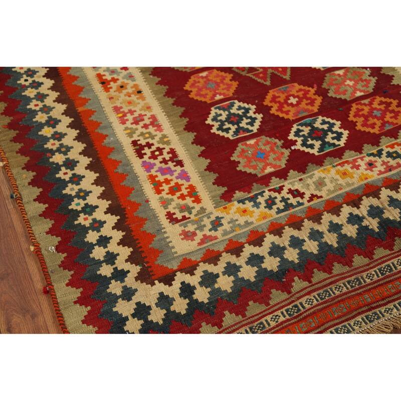 Red Kilim Qashqai Persian Vintage Area Rug Handmade Tribal Wool Carpet - 4'8"x 7'8"