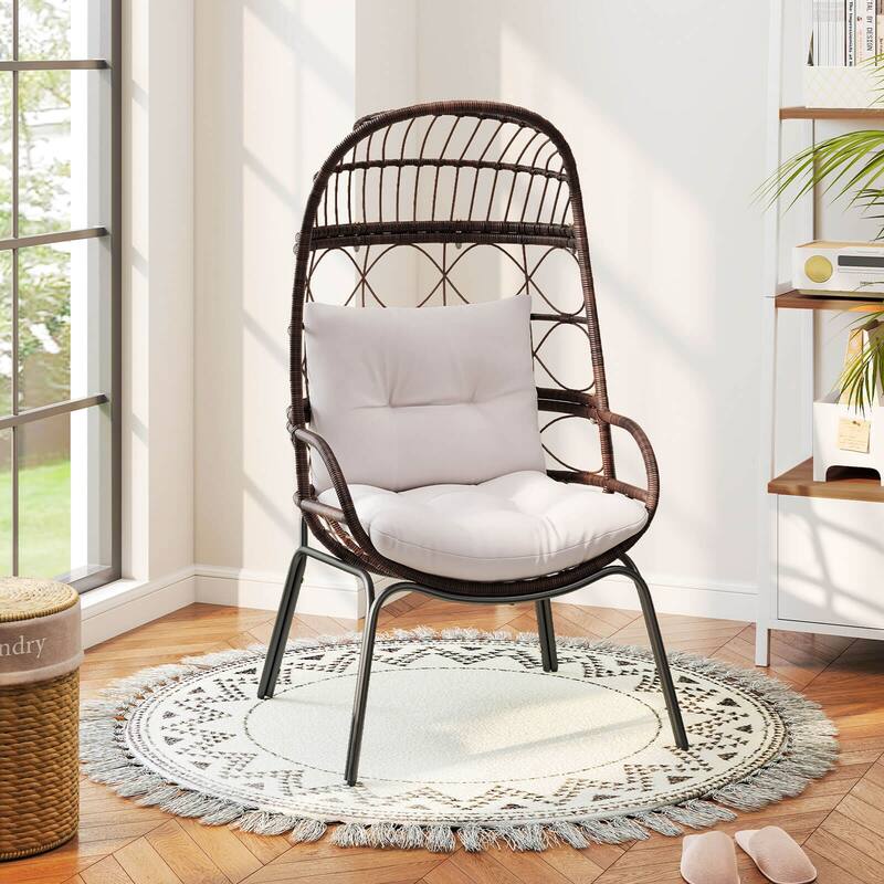 Costway Patio Wicker Rattan Egg Chair with Seat & Back Cushions Metal - See Details