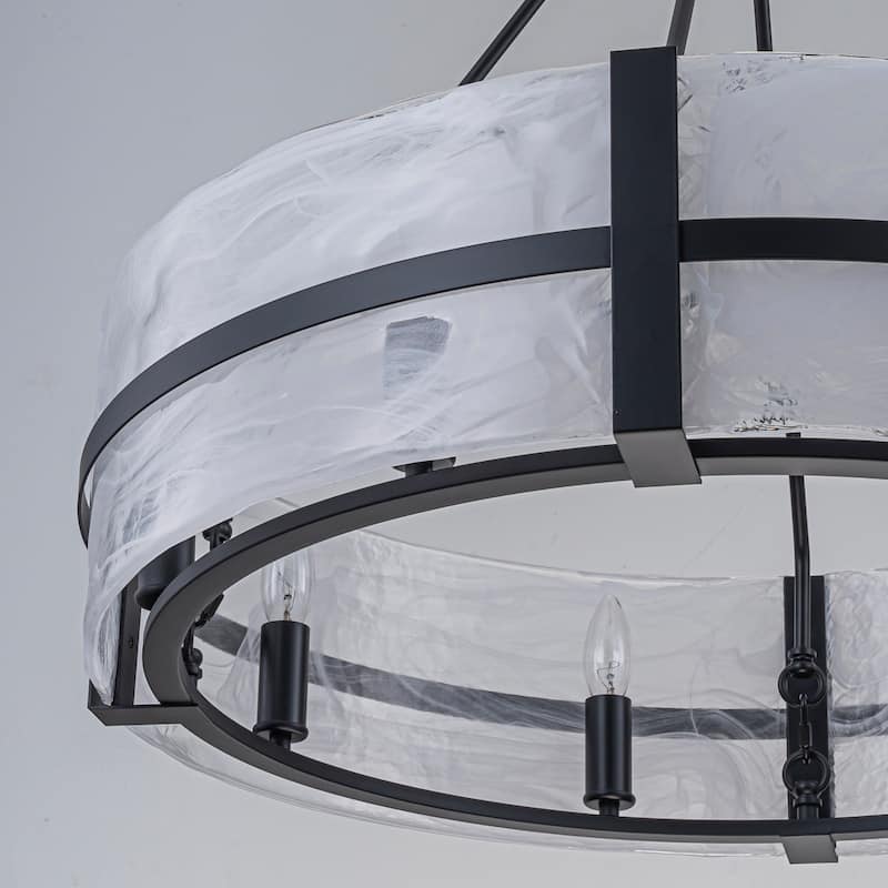 Dimmable Large Drum Glass Chandelier for Dining Room High Ceiling Living Room