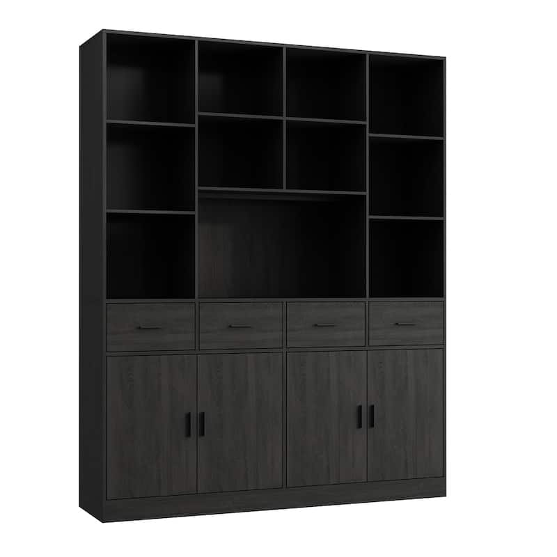 Bookshelf Bookcase with 4 Doors,4 Drawers & Storage Shelve,Black - 78.7"H