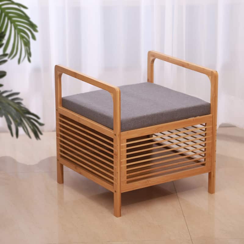 Proman Products SH17236 Cambridge Bamboo Square Storage Shoe bench, Natural, 19.5" W x 19.5" D x 21.5" H