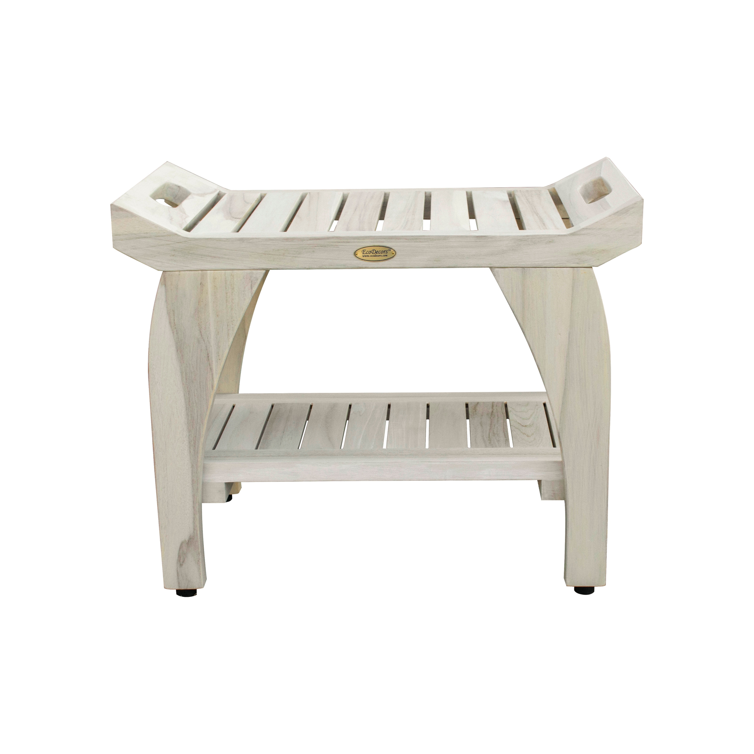 CoastalVogue LiftAide Tranquility Driftwood White Washed Teak Shower Bench