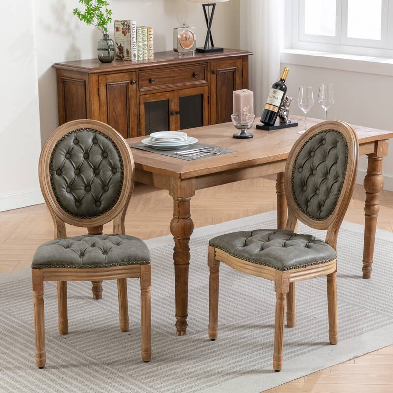 Roomfitters French Style Dining Chairs Set of 2, Tufted PU Leather Upholstered Accent Chairs and Solid Wood Legs