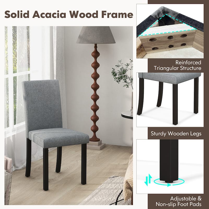 Gymax Dining Chair Set of 4 w/ Acacia Wood Frame & Rubber Wood Legs