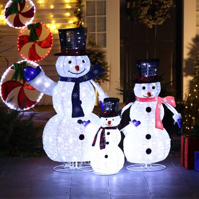 Set of 3 Snowman Family Lighted Winter Holiday Yard Decoration