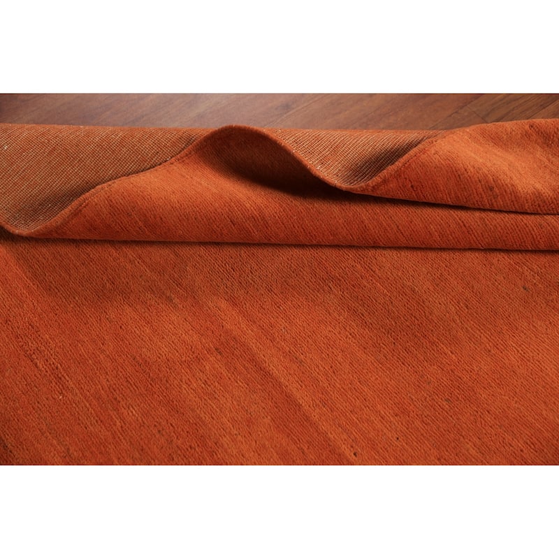Orange Solid Gabbeh Modern Rug Hand-Knotted Wool Carpet - 4'0" x 5'8"