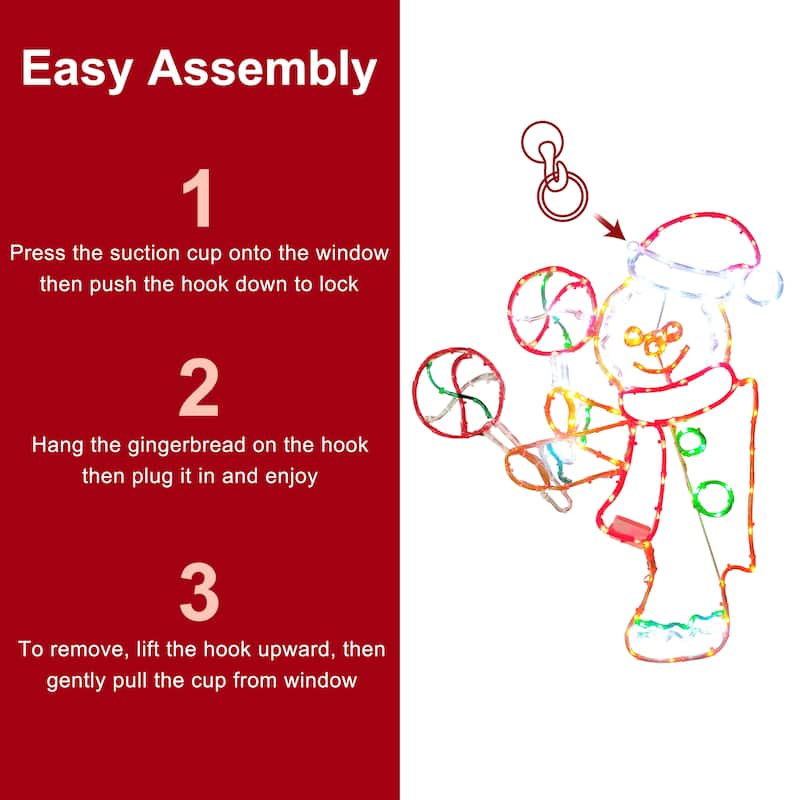 Puleo International 2' Gingerbread Window Decoration with 159 Multi-Color LED Tube Lights with Motion - Brown