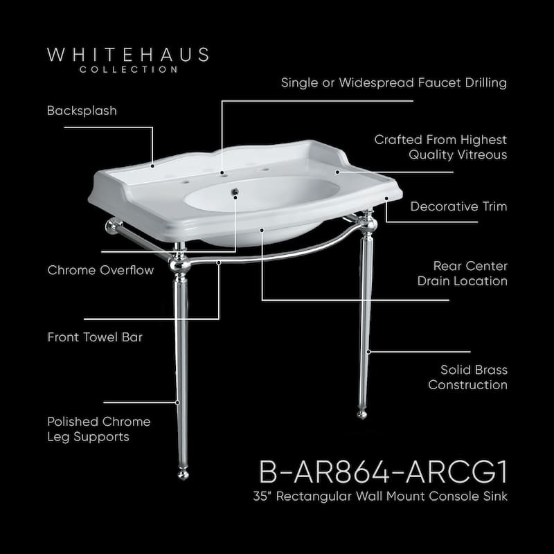 Whitehaus Britannia Large Rectangular Sink Console with Front Towel - White / Chrome