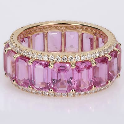 Miadora 14k Yellow Gold 11 7/8ct TGW Pink Sapphire & 5/8ct TDW Diamond Eternity Wedding Band Ring