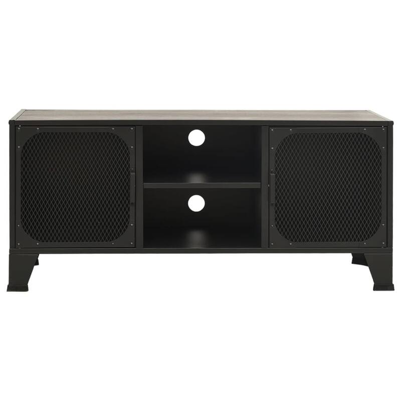 Andy 41 Inch TV Stand Media Cabinet, 2 Doors, 1 Shelf, Gray and Black