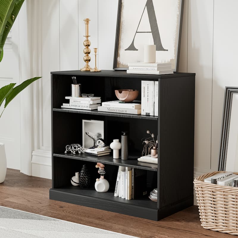 Doorless Wood Bookshelf Storage Cabinet Bookcase&Office Cabinet for Kitchen Bedroom Entryway Living Room Dinning Room - Black - 31" x 31" x 16"