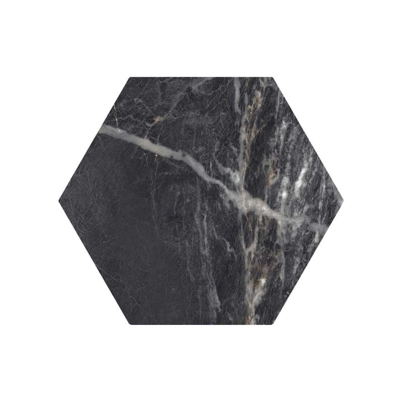 Oscuro 8x9 Black/ Gold Matte Hexagon Marble Look Porcelain Tile - Floor & Wall